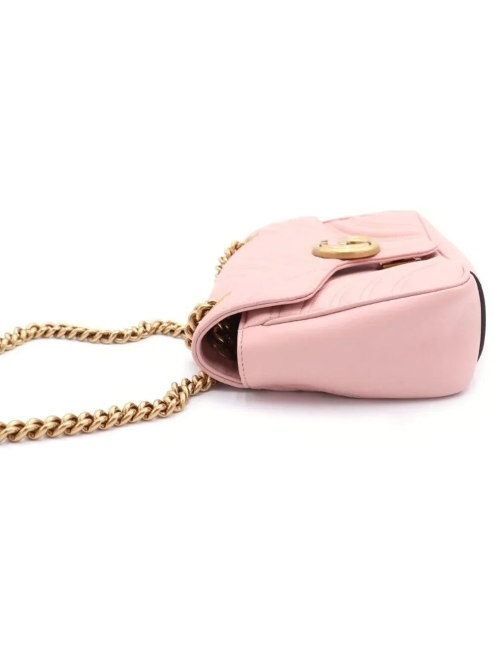 Gucci GG Marmont Chain Shoulder Bag Baby Pink Leather Gold - Picture 3 of 7